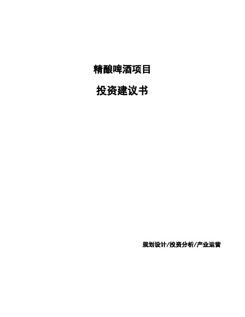 精酿啤酒项目投资建议书