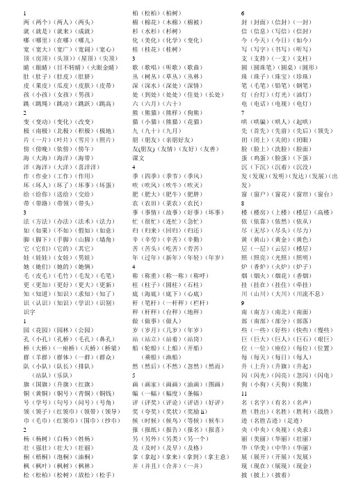 (完整)最新人教版二年级上册语文生字表组词