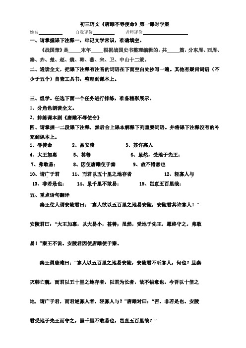 唐雎不辱使命  学案