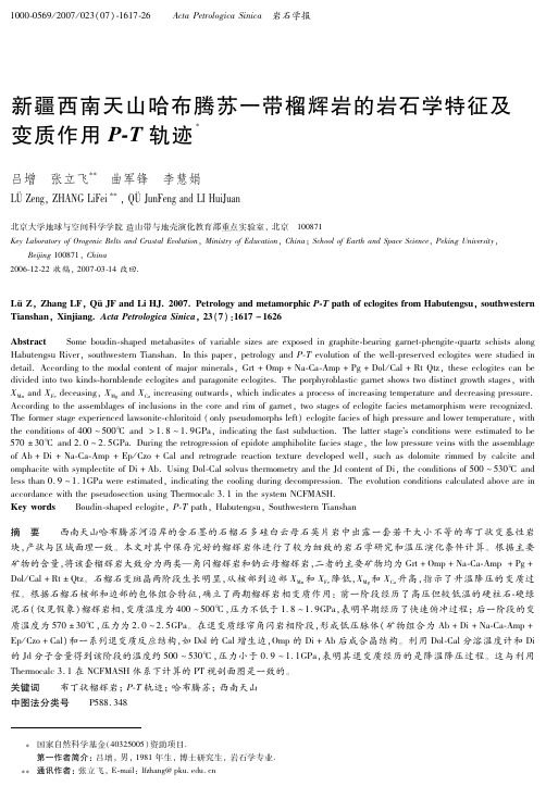 新疆西南天山哈布腾苏一带榴辉岩的岩石学特征及变质作用P-T轨迹