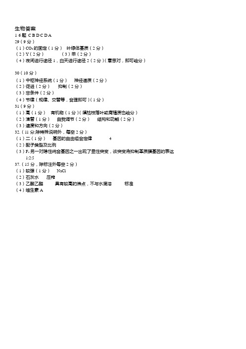 四川省成都市第七中学2017届高三周测4月15日理科综合-