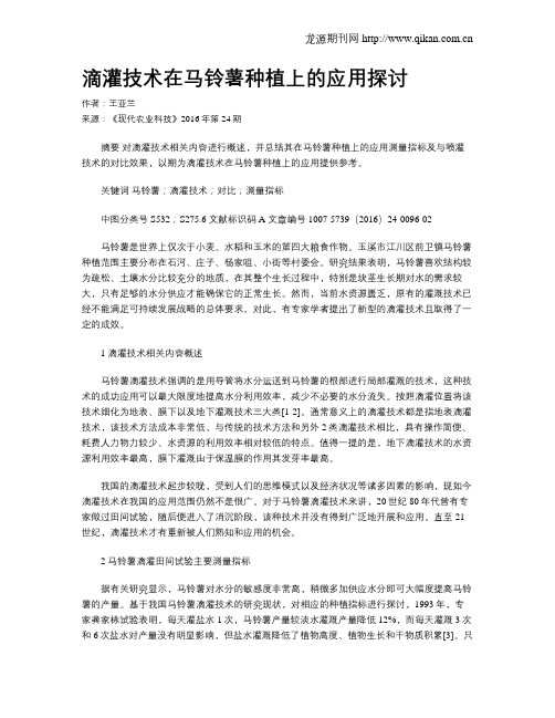 滴灌技术在马铃薯种植上的应用探讨