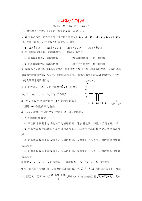 江苏省沛县高中数学 6.总体分布的估计 苏教版必修3