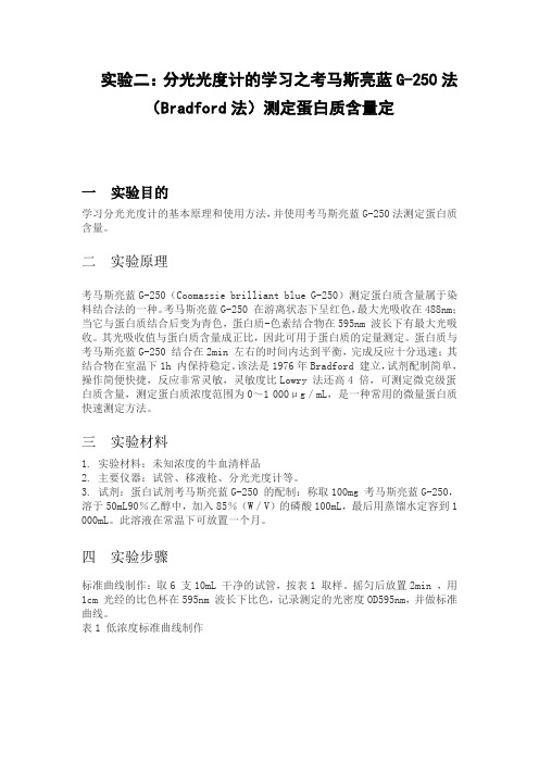 考马斯亮蓝测蛋白实验报告