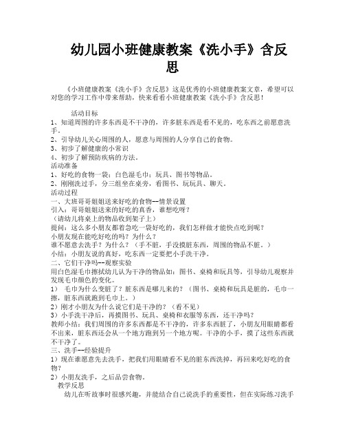 幼儿园小班健康教案《洗小手》含反思