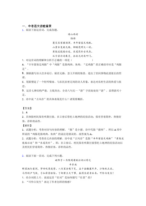 2020-2021备战中考语文 诗歌鉴赏 综合题含详细答案