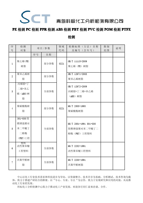 PE检测PC检测PPR检测ABS检测PBT检测PVC检测POM检测PTFE检测
