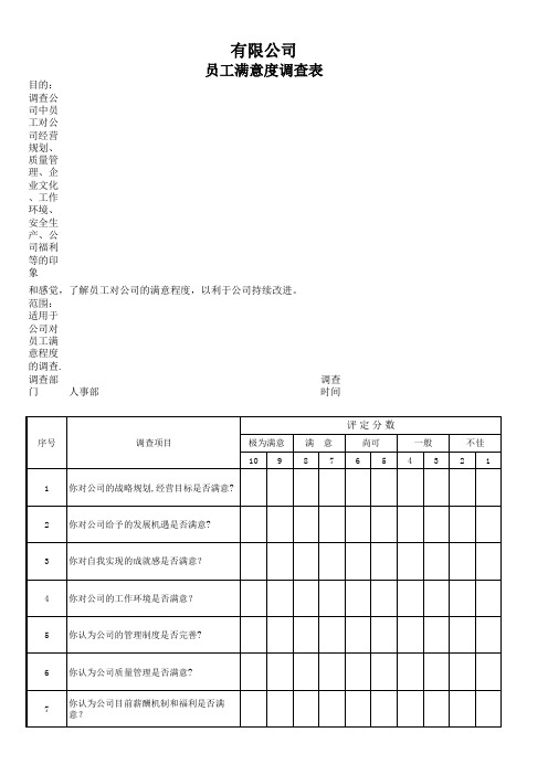 员工满意度调查表