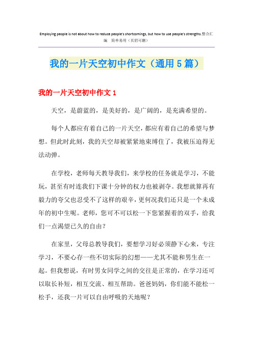 我的一片天空初中作文(通用5篇)