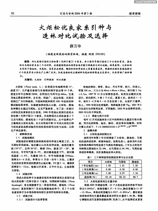 火炬松优良家系引种与造林对比试验及选择