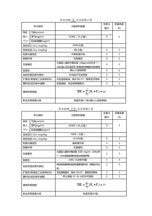 职业接触 苯 危害指数计算