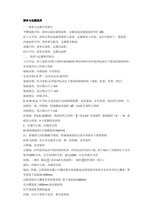 清单与定额差异