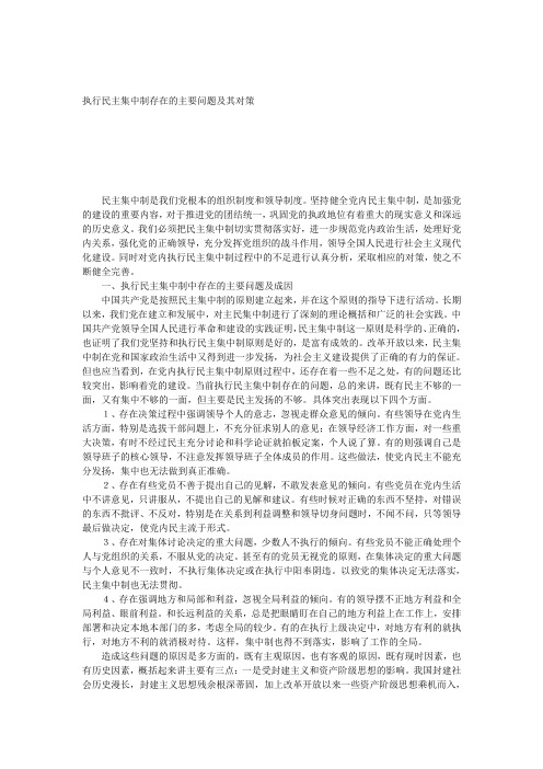 执行民主集中制存在的主要问题及其对策