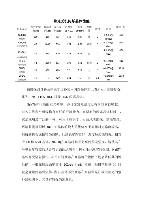 各类闪烁晶体性能对比