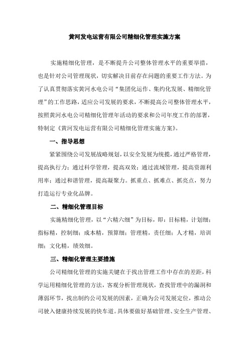 发电运营公司精细化管理实施方案