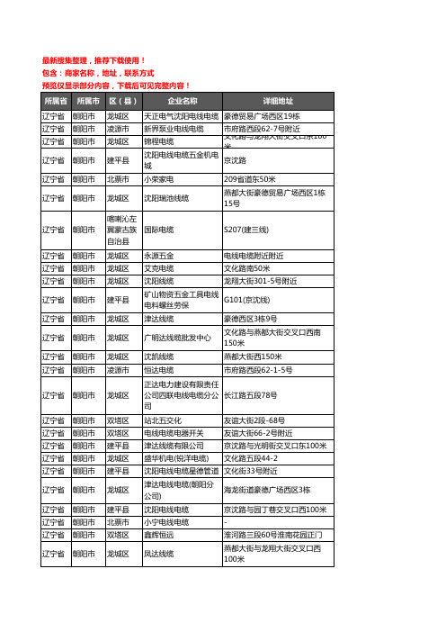 新版辽宁省朝阳市电线电缆企业公司商家户名录单联系方式地址大全52家