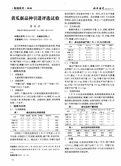 黄瓜新品种引进评选试验