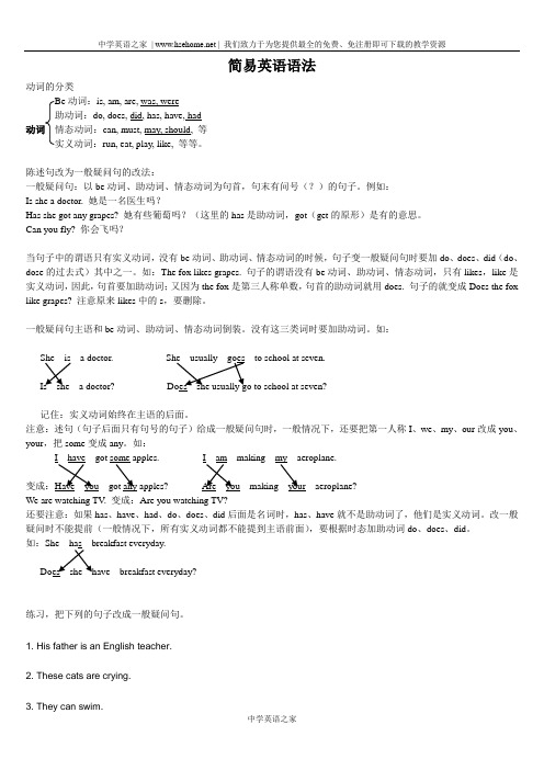 初中英语一般疑问句、否定句、特殊疑问句的改法