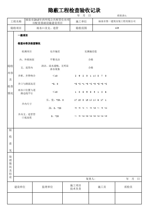 隐蔽工程检查验收记录【雨水口及支、连管】