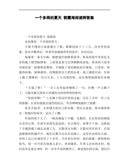 一个多雨的夏天_郭震海阅读附答案