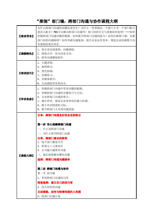 推倒部门墙跨部门沟通与协作课程大纲