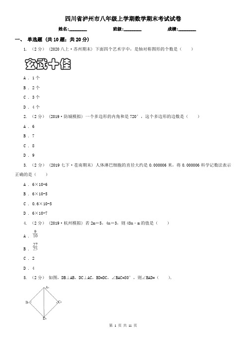 四川省泸州市八年级上学期数学期末考试试卷