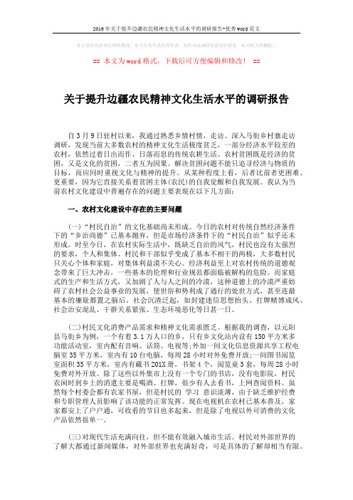 2019年关于提升边疆农民精神文化生活水平的调研报告-优秀word范文 (3页)