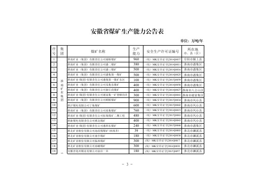 安徽省煤矿生产能力公告表