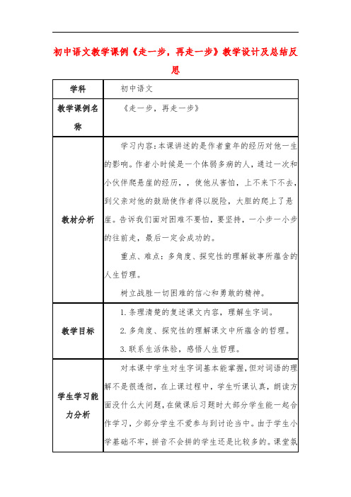 初中语文教学课例《走一步,再走一步》教学设计及总结反思