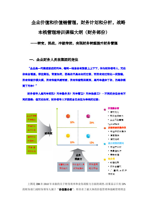 最新企业价值和价值链管理,财务转型,战略本钱管理课程课大纲