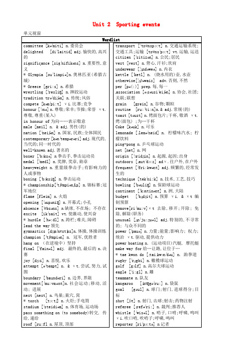 江苏省新沂市第二中学高三英语 专题复习 Unit 2 Sport