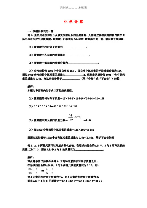 中考科学复习化学计算浙教版