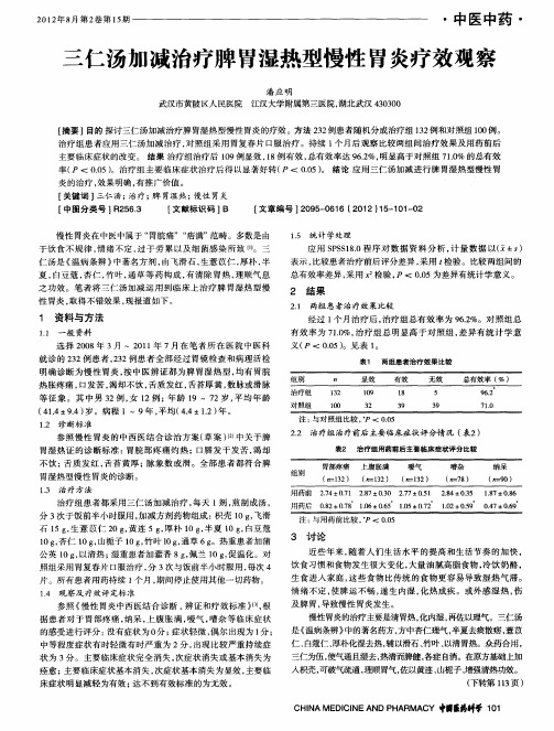 三仁汤加减治疗脾胃湿热型慢性胃炎疗效观察