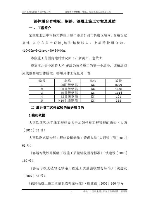 首件墩台身模板、钢筋、混凝土施工方案方案及总结