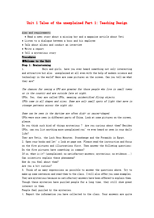 高中英语 Unit1 Tales of the unexplained Part 1 Teachin