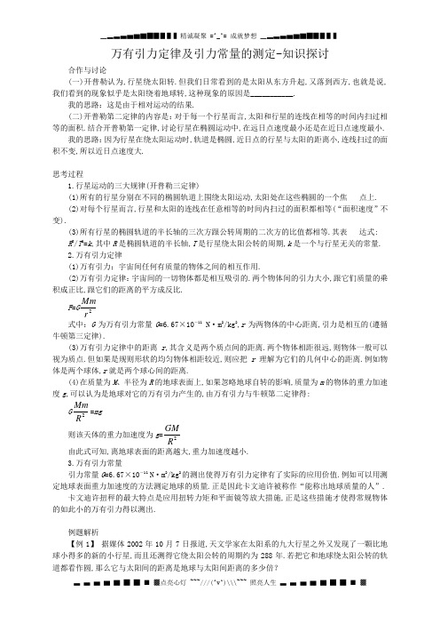 万有引力定律及引力常量的测定-知识探讨