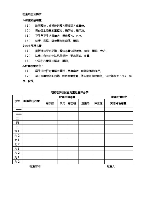 教室布置检查表