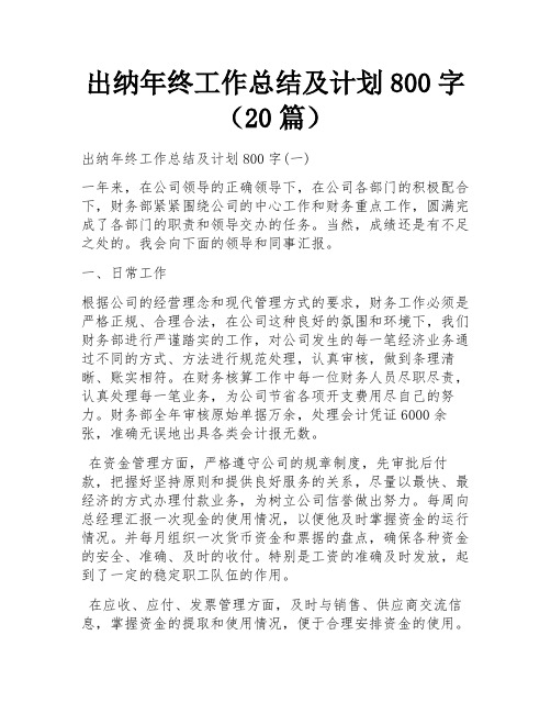 出纳年终工作总结及计划800字(20篇)