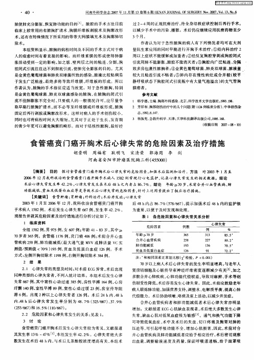 食管癌贲门癌开胸术后心律失常的危险因素及治疗措施