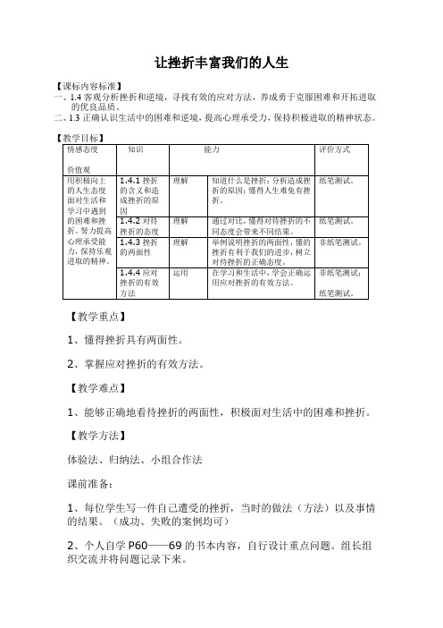 人教版七下思品第五课《让挫折丰富我们的人生》教案(6)