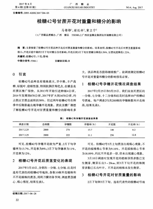 桂糖42号甘蔗开花对重量和糖分的影响