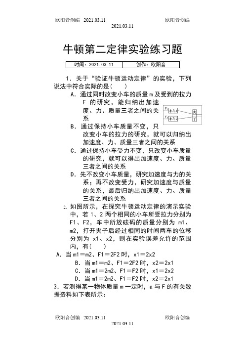 牛顿第二定律实验练习题(含答案)之欧阳音创编
