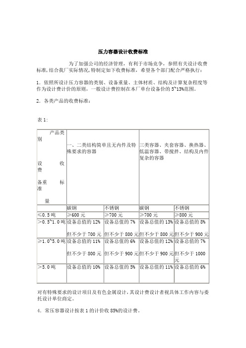 压力容器设计收费标准