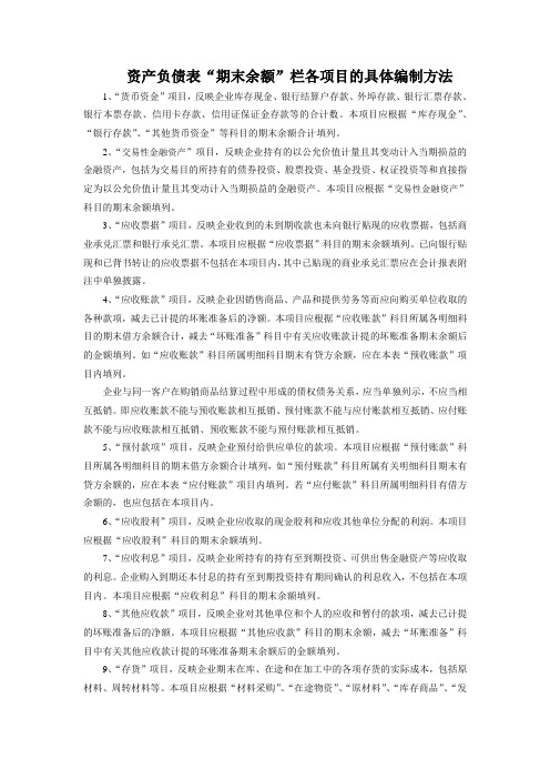 资产负债表“期末余额”栏各项目的具体编制方法