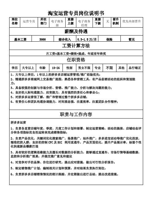 淘宝运营专员岗位说明书