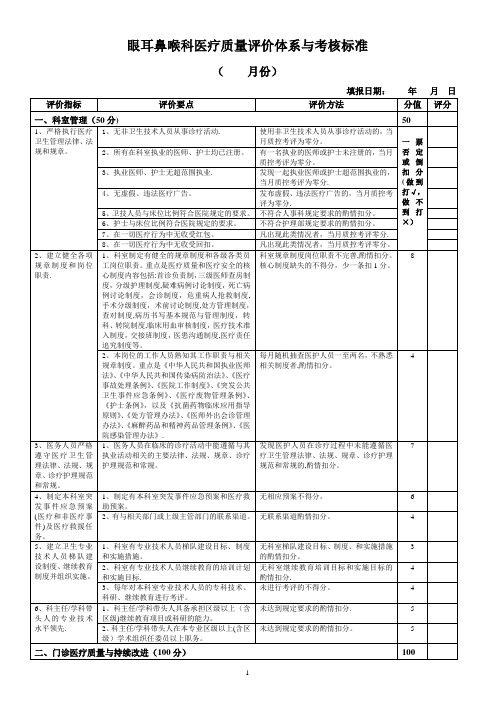 眼耳鼻喉科医疗质量评价体系与考核标准