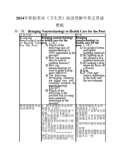 2014年职称英语卫生类教材阅读理解背诵模版