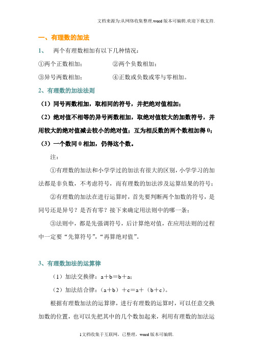 有理数加减法知识点归纳