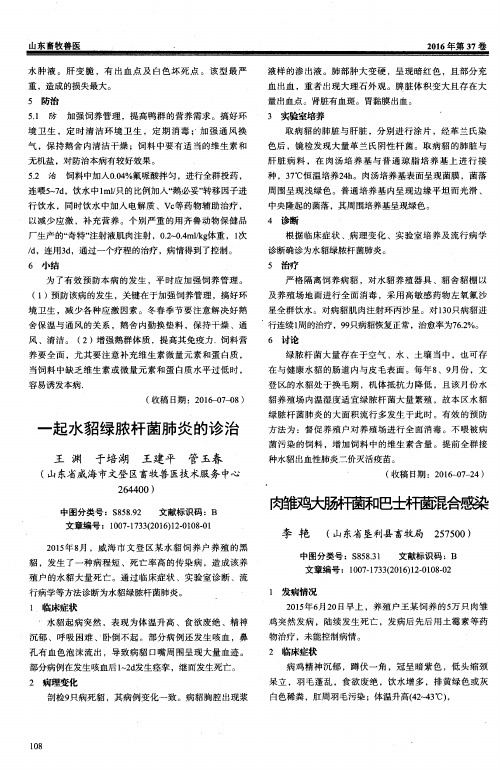一起水貂绿脓杆菌肺炎的诊治