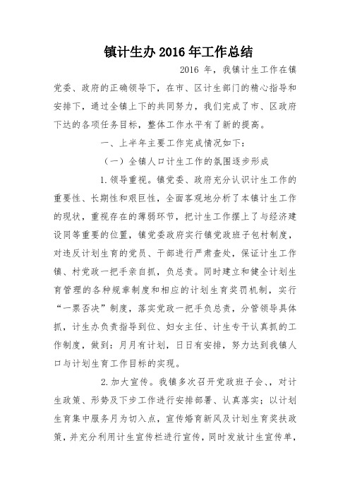 镇计生办2016年工作总结